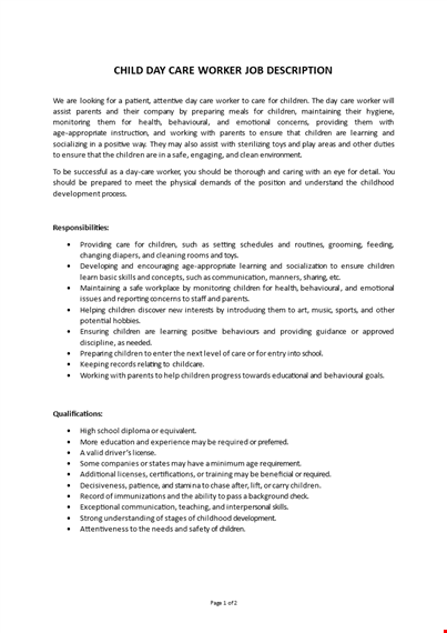 child care job description template