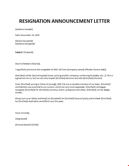 resignation announcement letter template