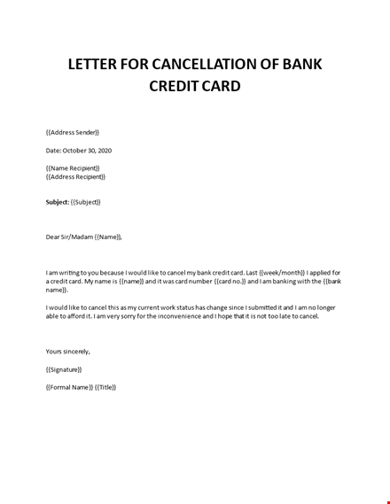 credit card cancellation letter template