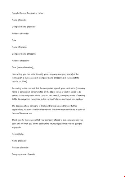 sample service termination letter template template