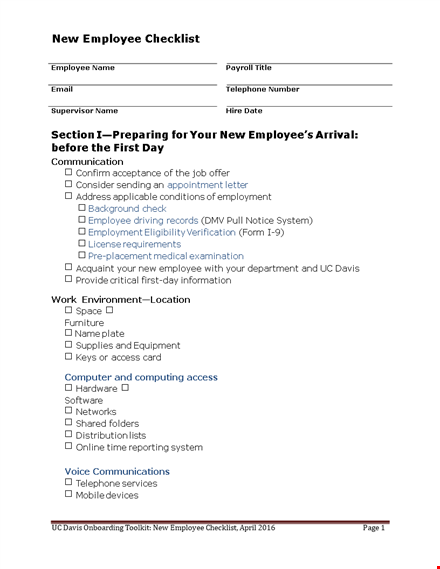 free employee checklist template template