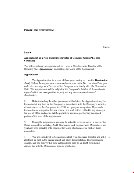 appointment letter for company director - formal executive appointment template