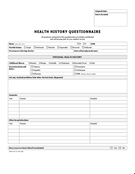 customizable health questionnaire template - simplify your data collection template