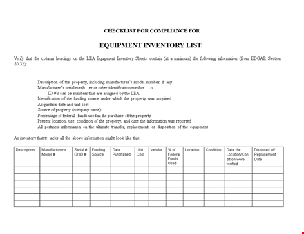 free equipment inventory list template - manage and track your property and equipment information template