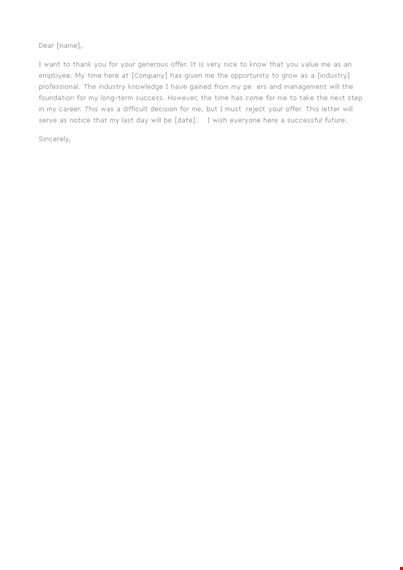 reject counter offer letter example template