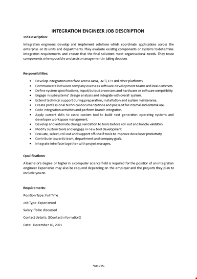 integration engineer job description template