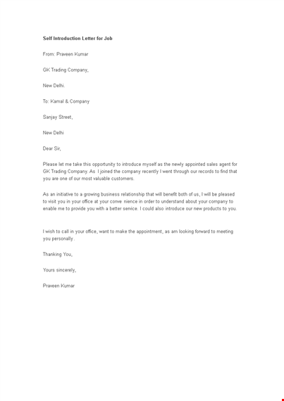 self introduction letter for job template