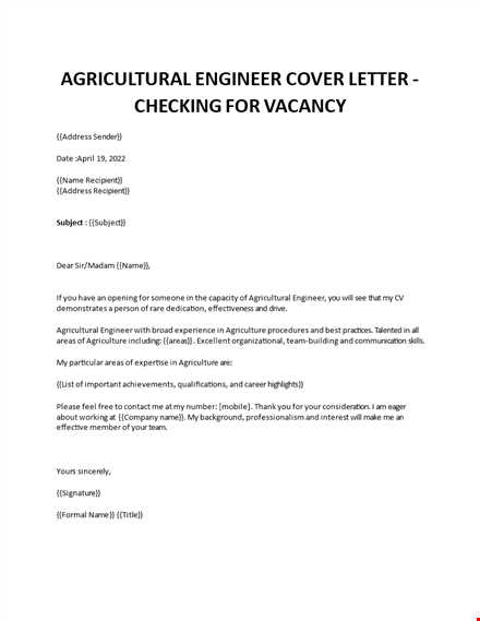 agricultural engineer cover letter template
