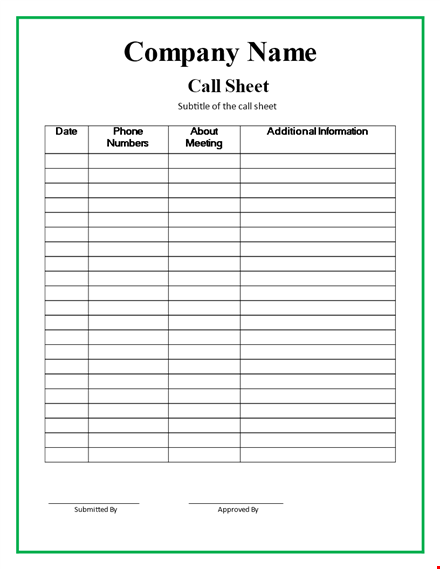 call sheet template template