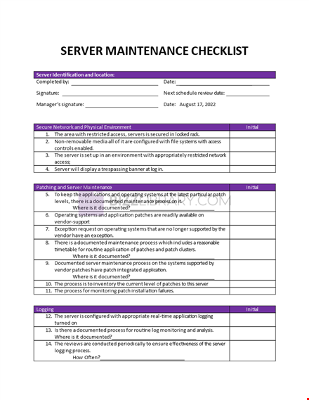 server maintenance security checklist template template