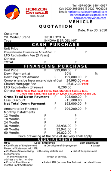 vehicle purchase format template