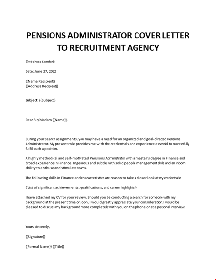 pensions administrator sample cover letter template
