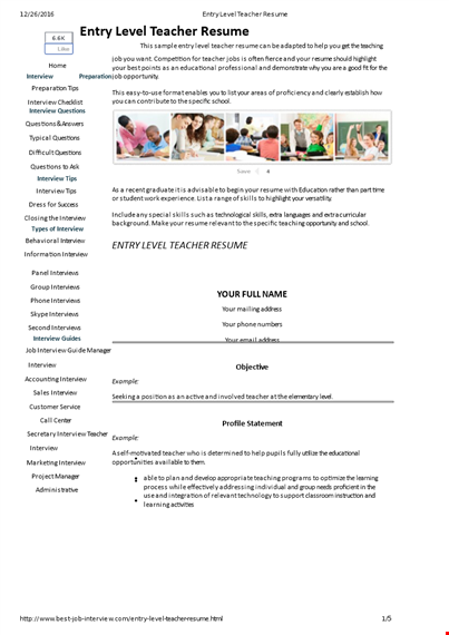 entry level preschool teacher resume - expert tips for a successful teacher interview template