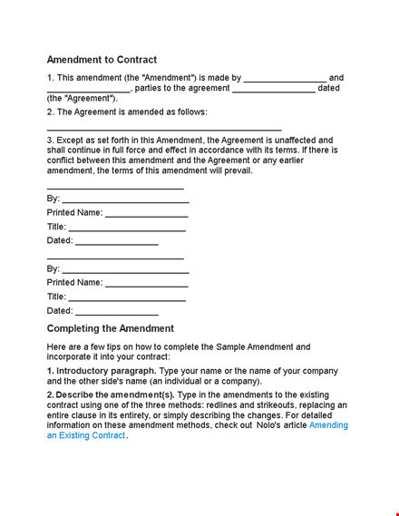 contract amendment agreement - edit or add amendments easily template