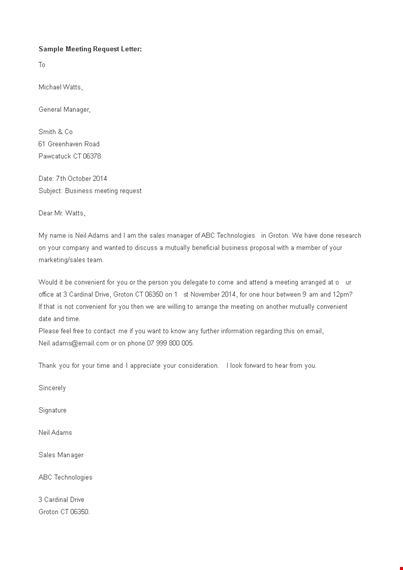 formal meeting request letter sample template