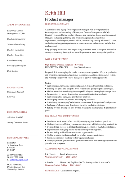 software product manager resume template