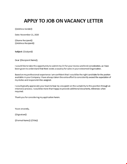 application letter for a job vacancy template