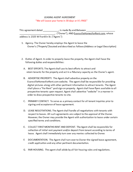 rental agent agreement template for lease - ensuring the agent's responsibilities and owner's rights template