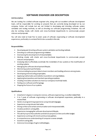 software engineer job description template