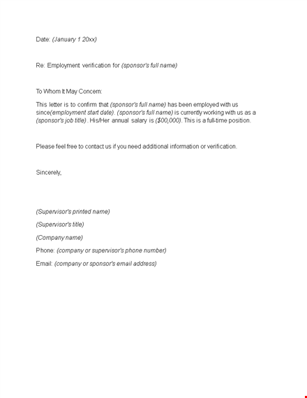 proof of employment letter | company-issued letter for supervisors and sponsors template