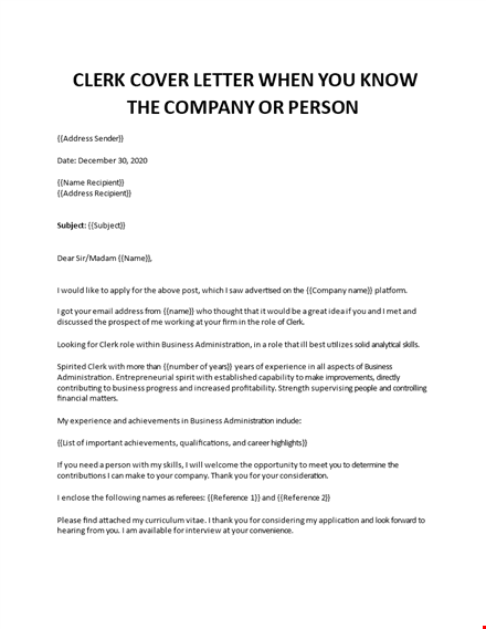 office clerk cover letter template