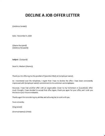 decline job offer letter template