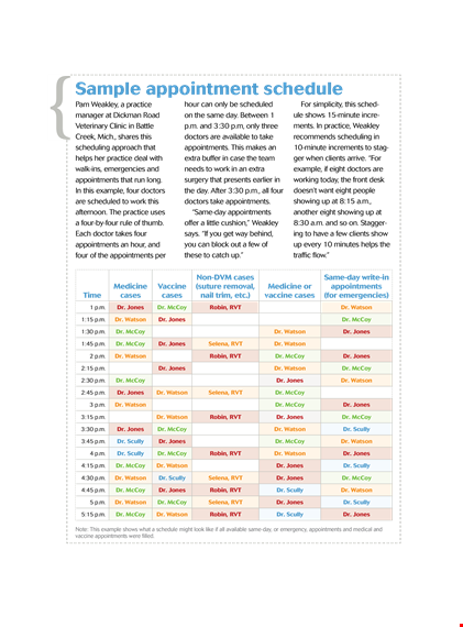 free printable appointment schedule | jones, mccoy, watson and more template