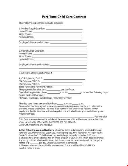 child daycare contract template | download now template