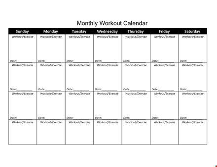 monthly workout calendar sample template