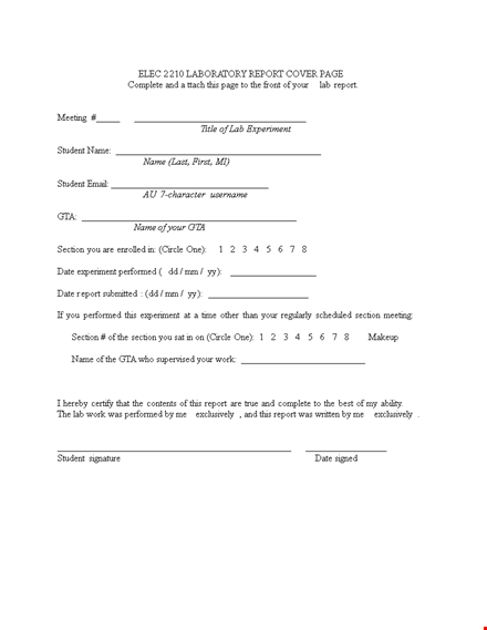 cover page template for reports: professional section & experiment template