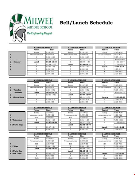 example of lunch schedule template