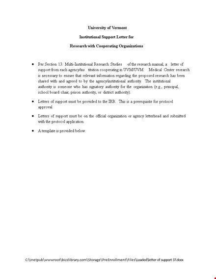 institutional letter of support for research | agency support template