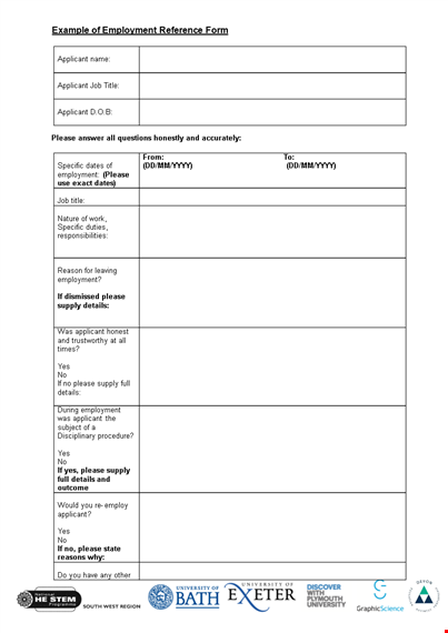 example employment reference form template