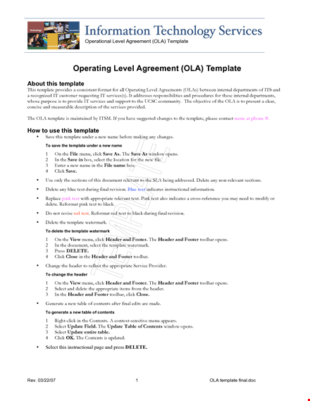 service provider operating level agreement - sla agreement template