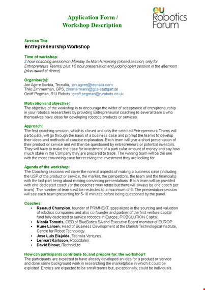 entrepreneurship workshop agenda template