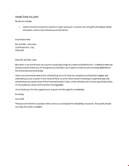 endowed scholarships sample thank you letter template
