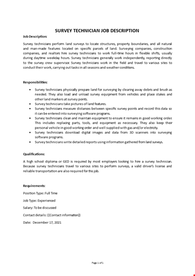 survey technician job description template