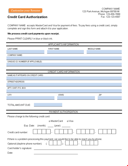 download our credit card authorization form template for your company - fast, secure, and convenient template