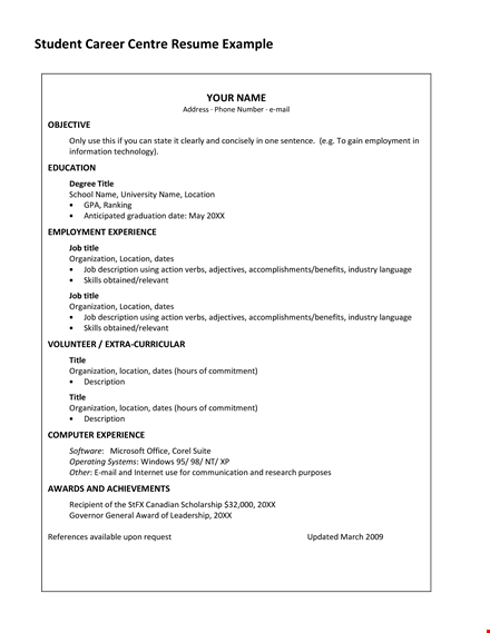 sample student resume example template