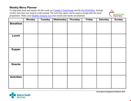 printable weekly menu planner template