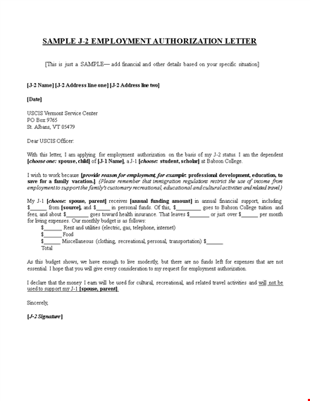 sample employment authorization letter for choosing spouse employment template