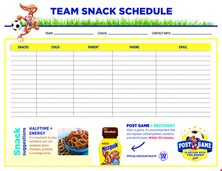 team snack schedule template template