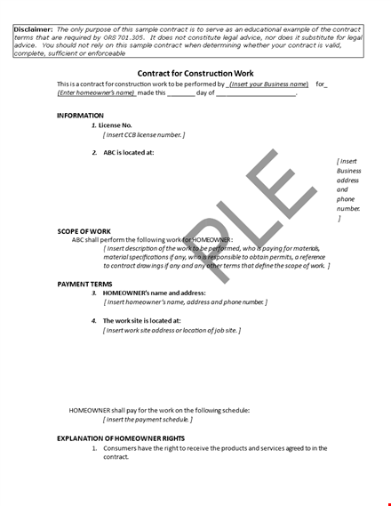 construction work contract sample for construction projects | includes arbitration clause template