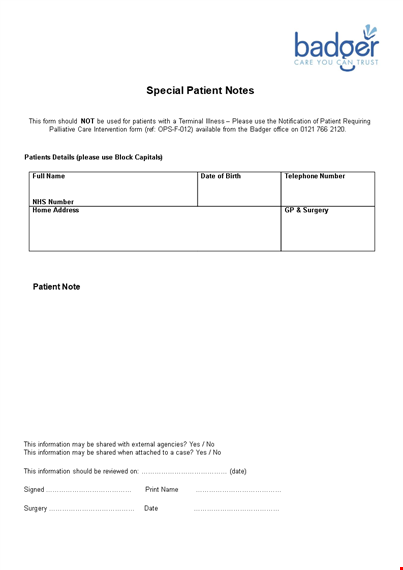 special patient template