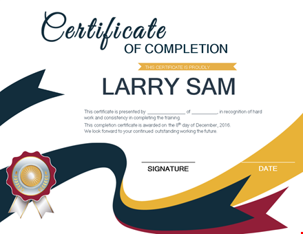 custom certificate of completion template | personalized for larry template