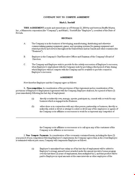 non compete agreement template - protecting company and employee in employment agreement template