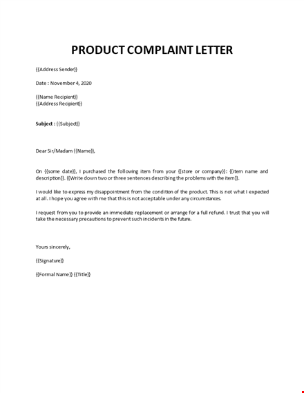 product complaint letter template