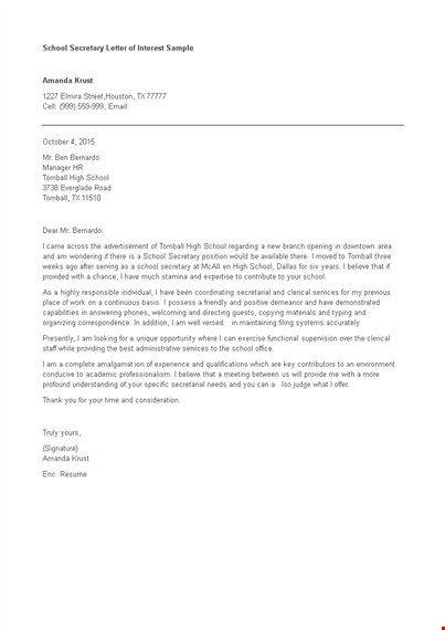 letter of interest for school secretary position template