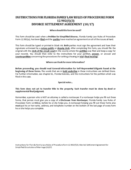 florida divorce agreement between husband and wife - free template template