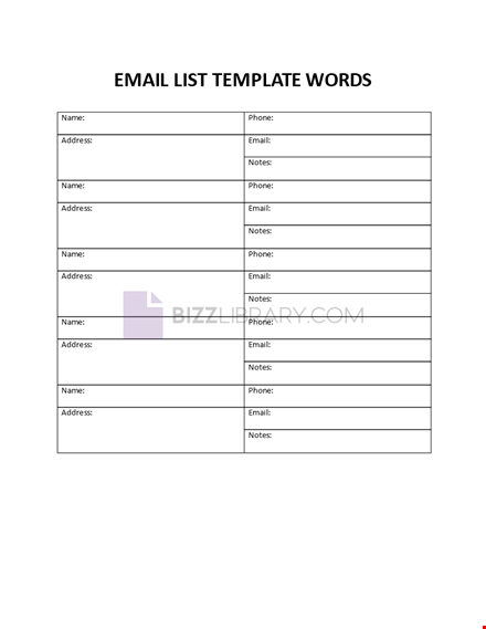 email list words template template